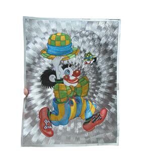 Vintage Clown Dufex Foil Print 80s Unframed 654435 FJ Warren Ltd Kitsch